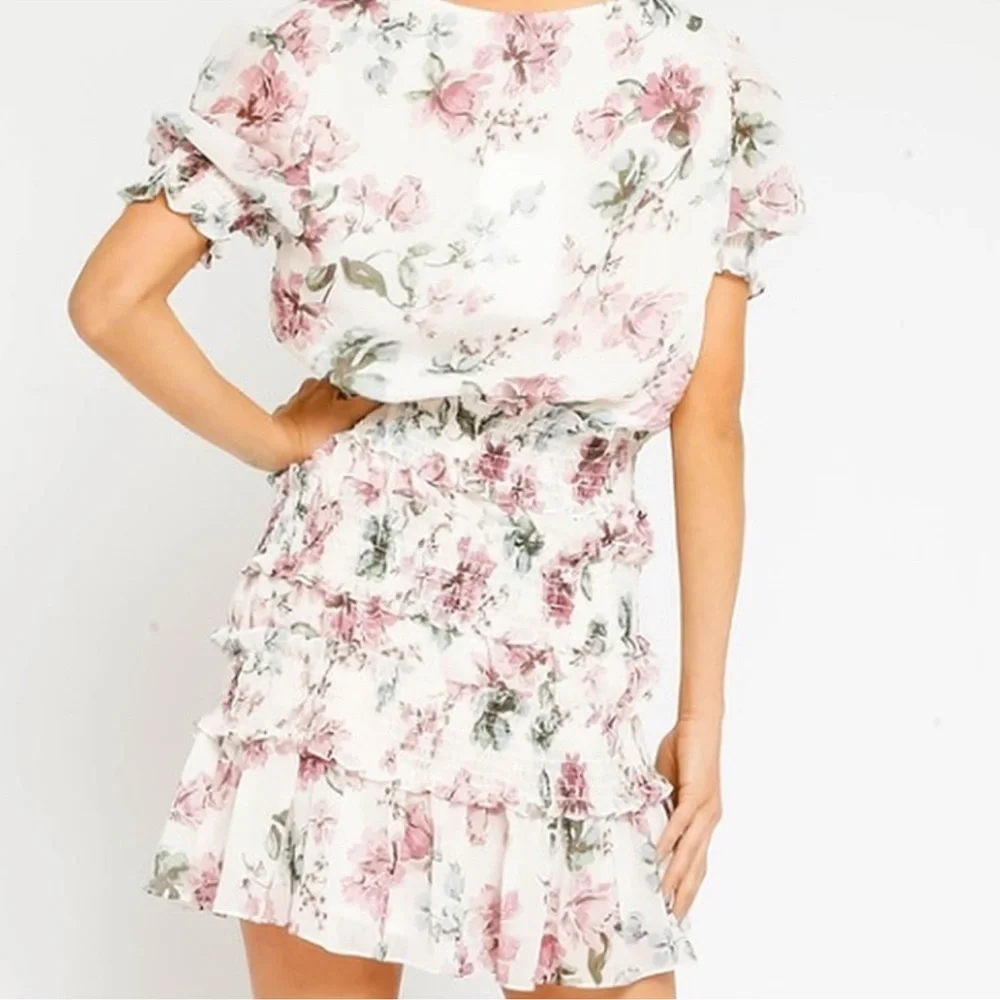 Floral Ruffle Dress Olivaceous Smocked Dress M